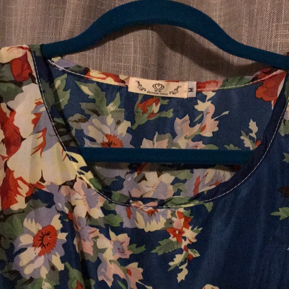 Blue Floral Dress with Elastic Waistline - Picture 2 of 3
